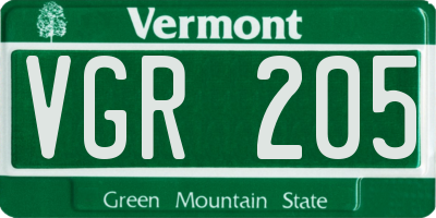 VT license plate VGR205