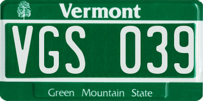 VT license plate VGS039