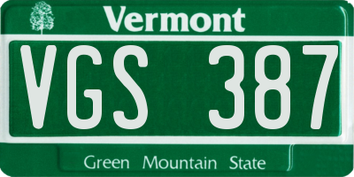 VT license plate VGS387