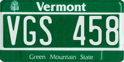 VT license plate VGS458