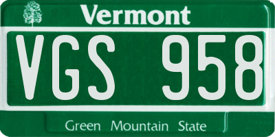 VT license plate VGS958