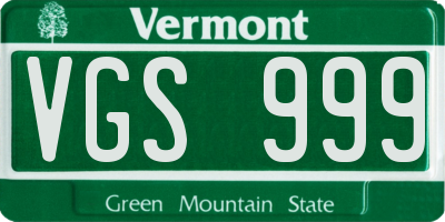 VT license plate VGS999