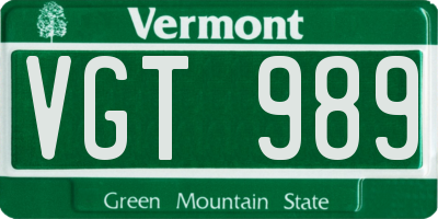 VT license plate VGT989