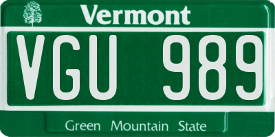 VT license plate VGU989