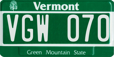 VT license plate VGW070