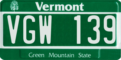 VT license plate VGW139