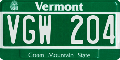 VT license plate VGW204