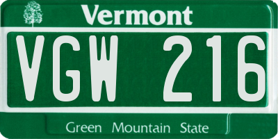 VT license plate VGW216