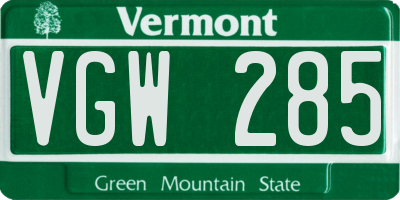 VT license plate VGW285