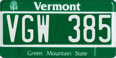 VT license plate VGW385