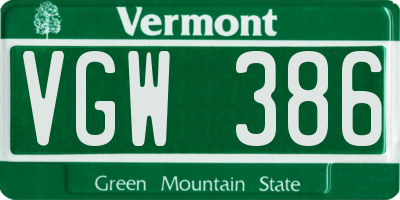 VT license plate VGW386
