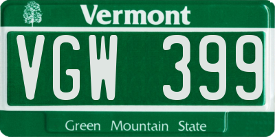 VT license plate VGW399