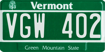VT license plate VGW402