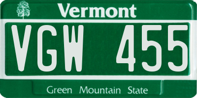 VT license plate VGW455