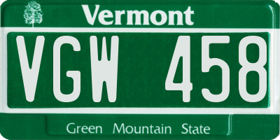 VT license plate VGW458