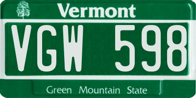VT license plate VGW598
