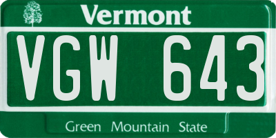 VT license plate VGW643