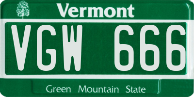 VT license plate VGW666