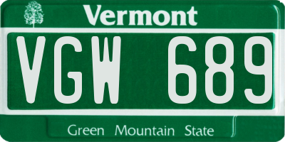 VT license plate VGW689