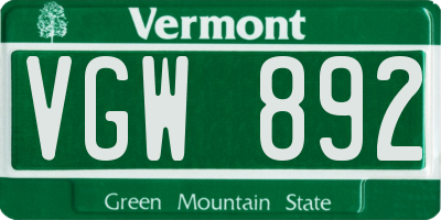 VT license plate VGW892