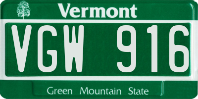 VT license plate VGW916