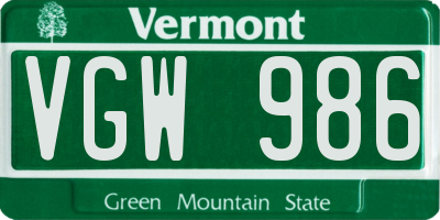 VT license plate VGW986