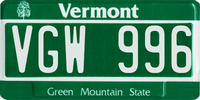 VT license plate VGW996