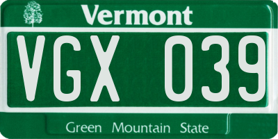 VT license plate VGX039