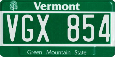 VT license plate VGX854