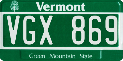 VT license plate VGX869