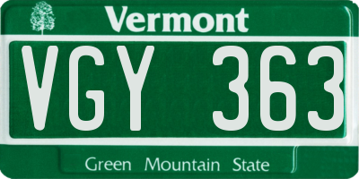VT license plate VGY363