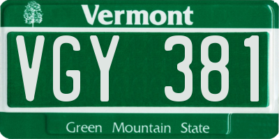 VT license plate VGY381
