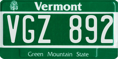 VT license plate VGZ892
