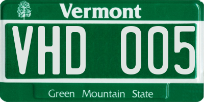 VT license plate VHD005
