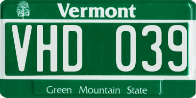VT license plate VHD039