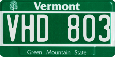 VT license plate VHD803