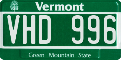 VT license plate VHD996