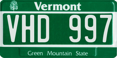 VT license plate VHD997