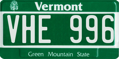 VT license plate VHE996