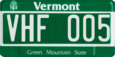 VT license plate VHF005