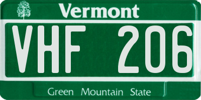 VT license plate VHF206