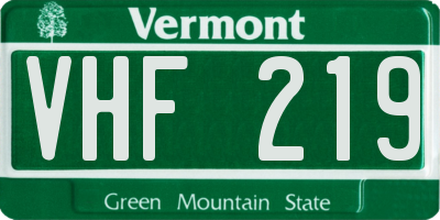 VT license plate VHF219