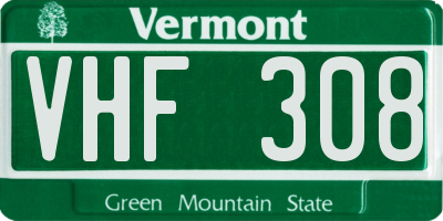 VT license plate VHF308