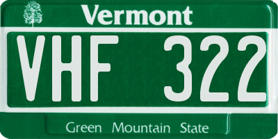 VT license plate VHF322