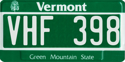 VT license plate VHF398