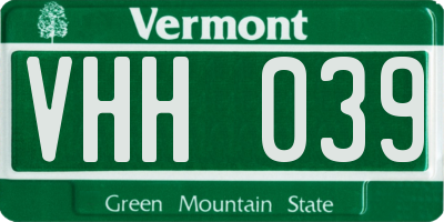 VT license plate VHH039