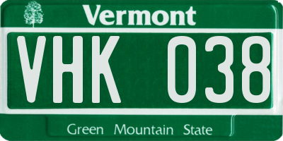 VT license plate VHK038