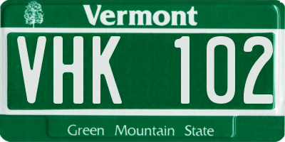 VT license plate VHK102