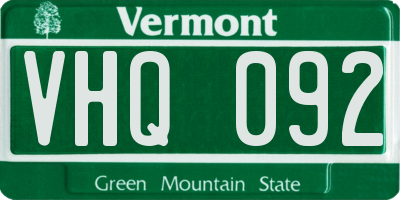 VT license plate VHQ092