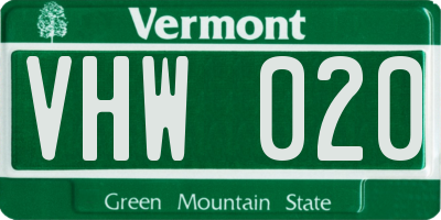 VT license plate VHW020